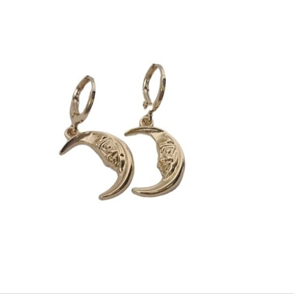 NWT Gold Colored Crescent Half Moon Drop Down Dangle Earrings - Picture 4 of 4